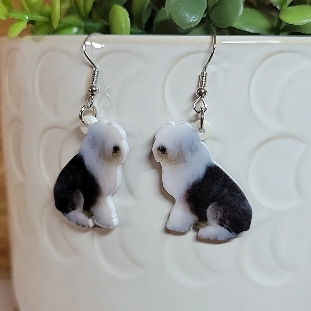 Old English Sheepdog Drop Earrings